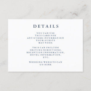 Recepción Detalles   Tarjeta de detalles del Boda azul de la