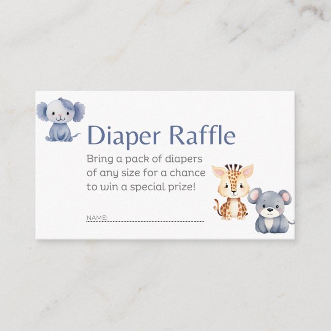 Recepción Diaper Raffle Baby Animals Tarjeta de Gabinete (Anverso)