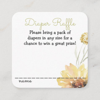 Recepción Diaper Raffle Sunflower Baby Shower Tarjeta de cla