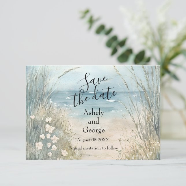 Recepción Diseño de tarjeta de aviso de fecha de bodas con a (Anverso de pie)