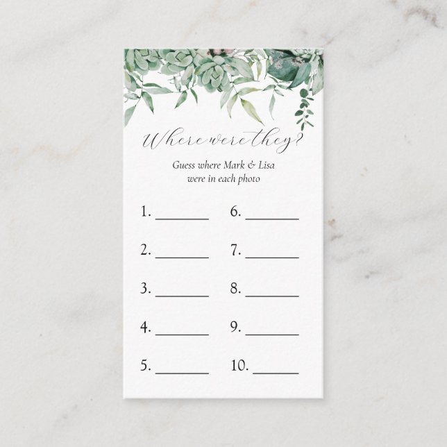 Recepción ¿Dónde Estaban? Tarjeta de juego Bridal Shower (Anverso)