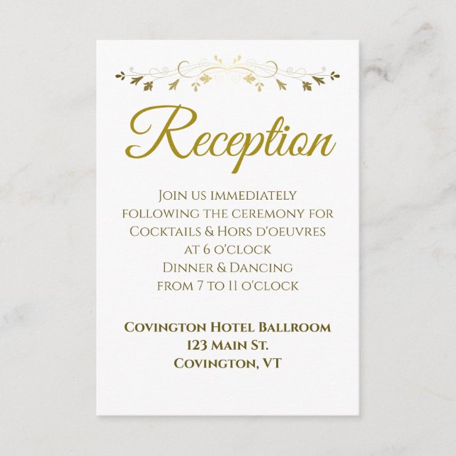 Recepción dorada floral filigrí borde de boda (Anverso)