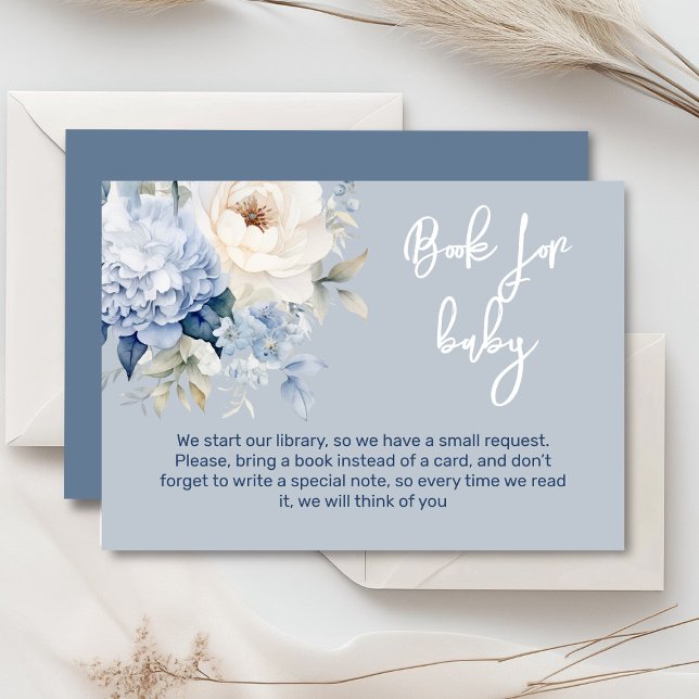 Recepción Duste tarjeta de ducha con flores azul y blanco (Dusty blue and beige watercolor peonies floral baby shower invitation, gender neutral)