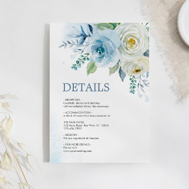 Recepción Dusty Blue Rosa Floral Details Tarjeta de gabinete