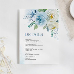 Recepción Dusty Blue Rosa Floral Details Tarjeta de gabinete