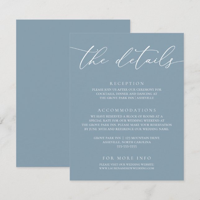 Recepción Dusty Blue Simple Elegant Wedding 1 Tarjeta de Gab (Anverso / Reverso)