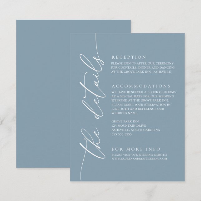 Recepción Dusty Blue Simple Elegant Wedding 1 Tarjeta de Gab (Anverso / Reverso)