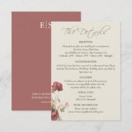 Recepción Dusty Rosa Floral Elegante Boda con tarjeta de det