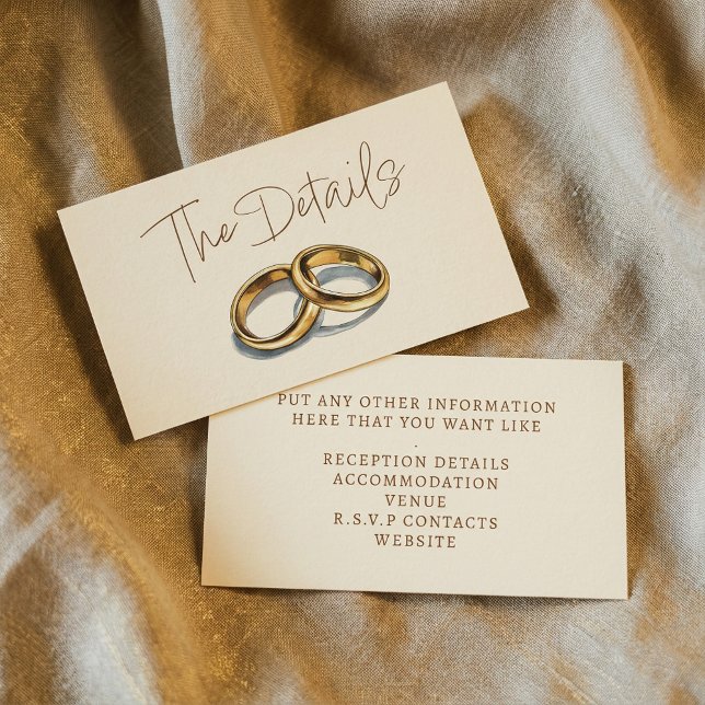Recepción El boda de oro anota los detalles de la tarjeta de (Gold wedding rings the details Enclosure Card)