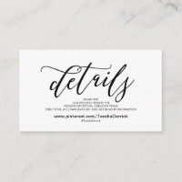 El Web site hermoso de la boda detalla la tarjeta