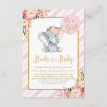 Elefante floral rosa Baby Shower trae tarjeta de l