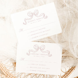 Recepción Elegancia Vintage Tarjeta de RSVP de Lazo Rosa Pol