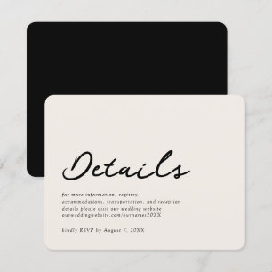 Recepción Elegante beige Boda formal tarjeta de detalles