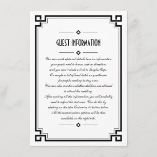 Recepción Elegante marco negro Art Deco Boda Tarjeta de inse
