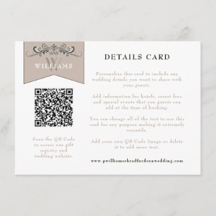 Recepción Elegante negro Tan QR Tarjeta Boda de código Inser
