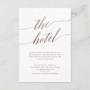 Recepción Elegante Rosa Gold Calligraphy Hotel Tarjeta de Ga