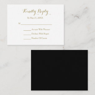 Recepción Elegante Script Tarjeta RSVP Blanca de Oro Negro