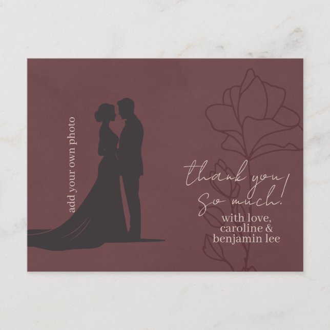 Recepción Elegante tarjeta de agradecimiento floral granate (Anverso)