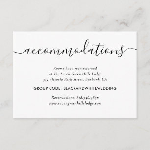 Recepción Elegante tarjeta de alojamiento Boda blanco y negr