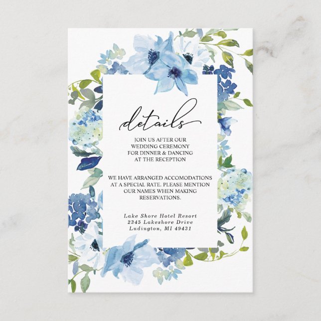 Recepción Elegante tarjeta de Boda floral azul turquesa (Anverso)