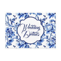 Elegante tarjeta de Boda floral azul y blanca