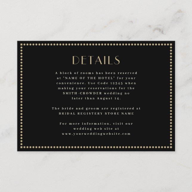 Recepción Elegante tarjeta de clausura bordeada Art Deco (Anverso)