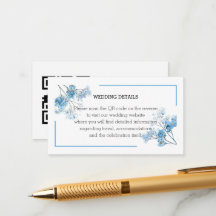 Elegante Tarjeta de Código QR Floral Acuarela Azul