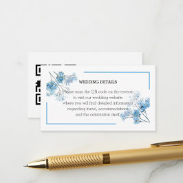 Recepción Elegante Tarjeta de Código QR Floral Acuarela Azul