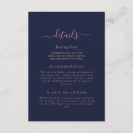 Recepción Elegante tarjeta de detalles de Boda azul de la Ma