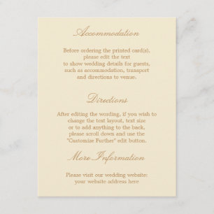 Recepción Elegante tarjeta de detalles de Boda beige crema