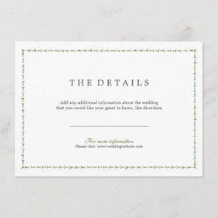 Recepción Elegante tarjeta de detalles de boda clásica vinta
