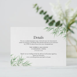 Recepción Elegante tarjeta de detalles de boda con hojas de