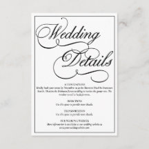 Elegante tarjeta de detalles de Boda formal blanco