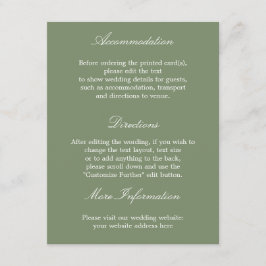 Recepción Elegante Tarjeta de detalles de Boda verde sabio