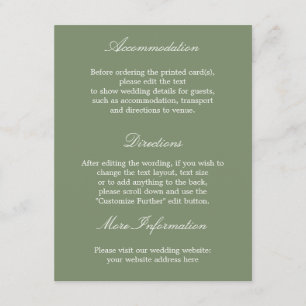 Recepción Elegante Tarjeta de detalles de Boda verde sabio