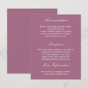 Recepción Elegante tarjeta de detalles del Boda de malva