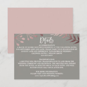 Recepción Elegante tarjeta de detalles Rosa de oro y Boda gr