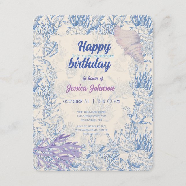 Recepción Elegante tarjeta de envoltorio azul oceánico (Anverso)