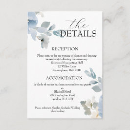 Recepción Elegante tarjeta de gabinete de Boda floral azul