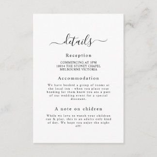 Recepción Elegante tarjeta de gabinete de detalle de Boda cl