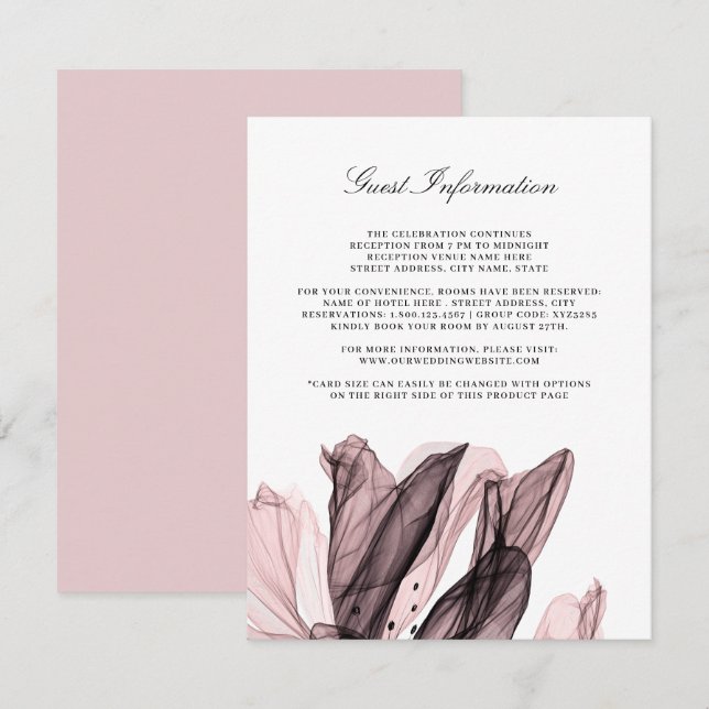 Recepción Elegante tarjeta de inserción Boda rosa floral hum (Anverso / Reverso)