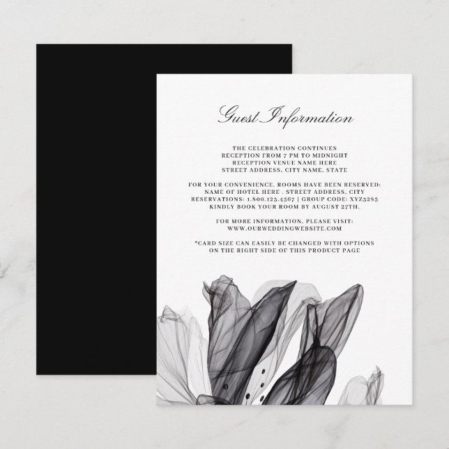 Recepción Elegante tarjeta de inserción de Boda negro con fl (Anverso / Reverso)