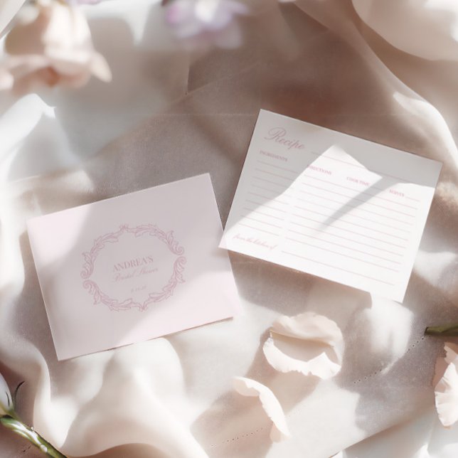 Recepción Elegante tarjeta de receta romántica de ducha de n (Elegant Romantic Pink Bridal Shower Recipe Card)