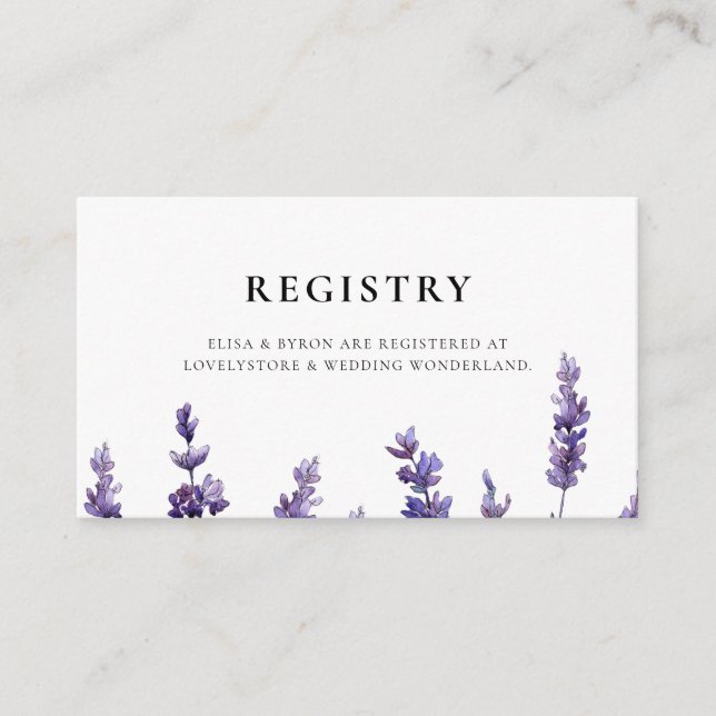 Recepción Elegante tarjeta de registro de bodas de lavanda f (Anverso)