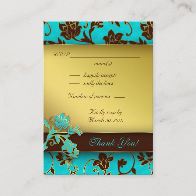 Recepción Elegante tarjeta de respuesta de boda Gold Floral  (Anverso)