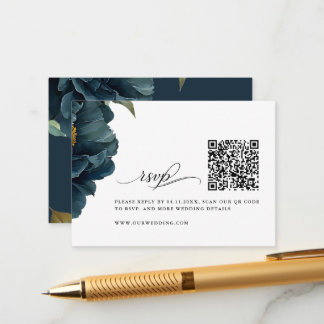 Recepción Elegante tarjeta de RSVP de boda azul marino con c