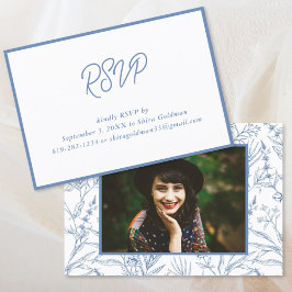 Recepción Elegante Tarjeta RSVP de Barco Floral Azul Francés