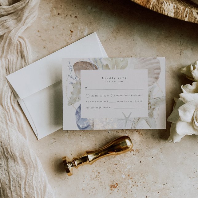 Recepción Elegante tarjeta RSVP de boda costera (Subido por el creador)