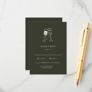 Recepción Elegante Tarjeta RSVP de Boda Verde de Madera de O