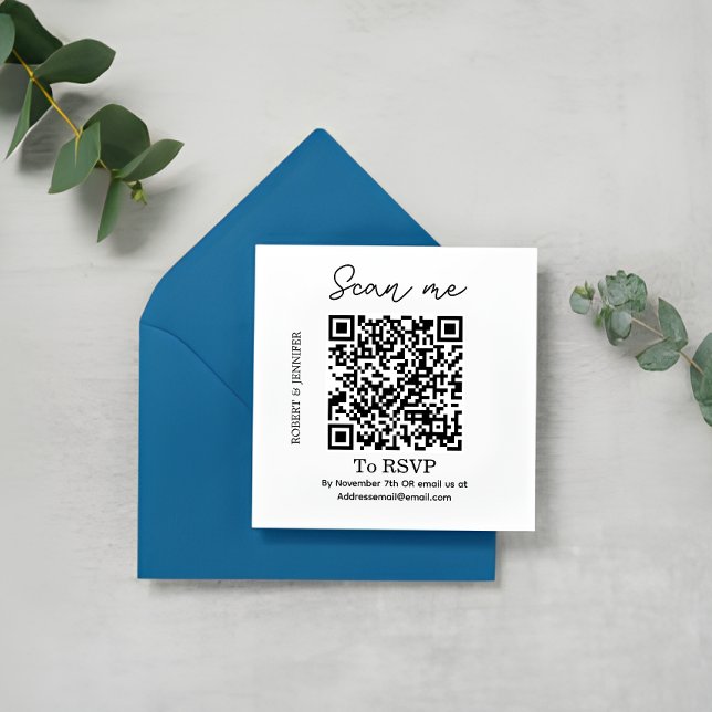 Recepción Elegante tarjeta RSVP de código QR Wedding, respue (Elegant Wedding RSVP Card)
